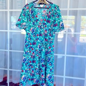 Turquoise floral wrap dress